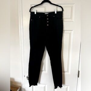 LOFT | high rise skinny ankle black jeans | button front